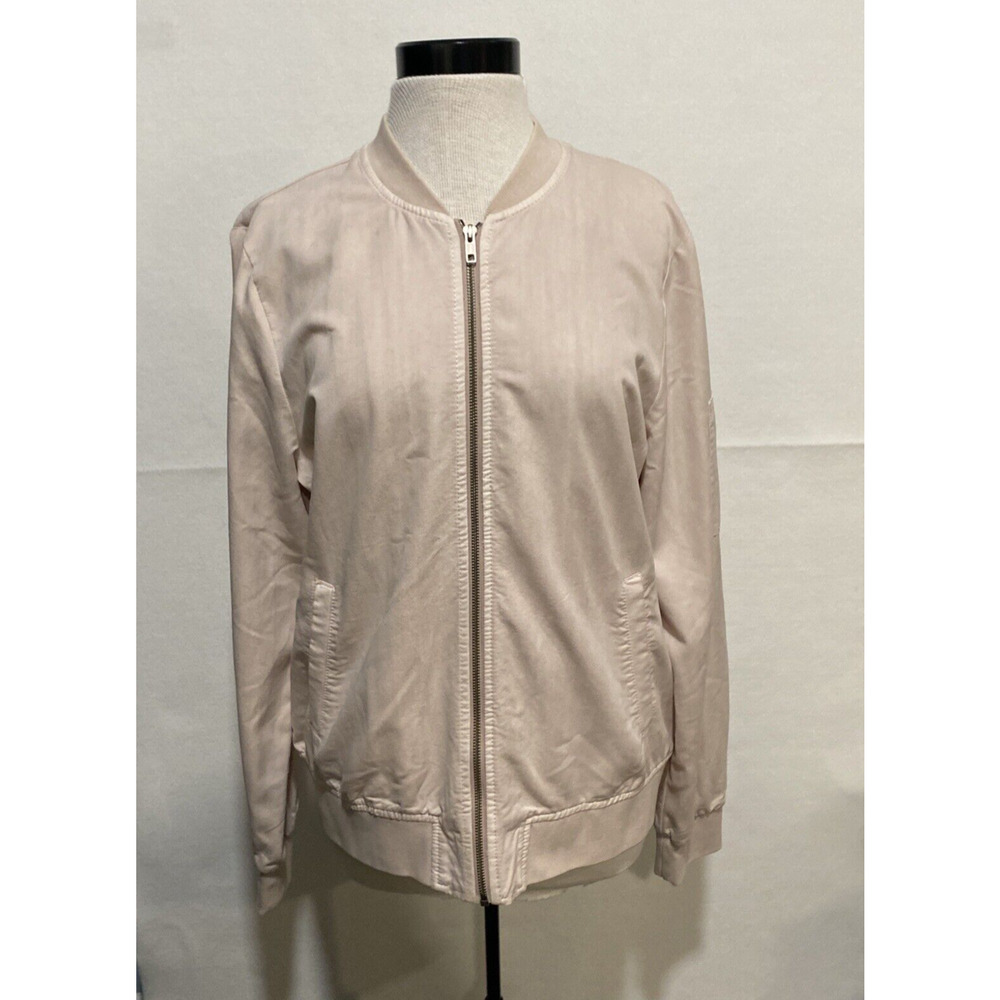 Hinge Womens Blush Pink Full Zip Bomber Jacket Size L Lightweight Ribbed Trim